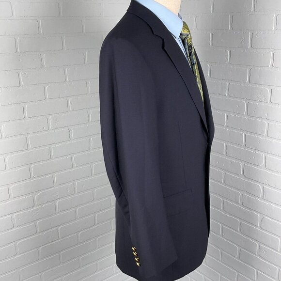 Jos A Bank Blazer Men 41R Blue‎ Gold Shield Button Executive Classic Wool Jacket - Picture 5 of 15